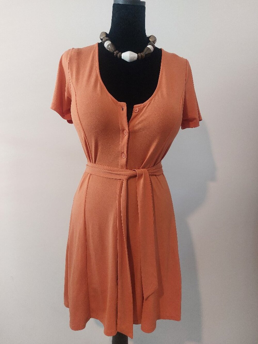 Forever 21 Coral Button Front Tie Waist Dress
